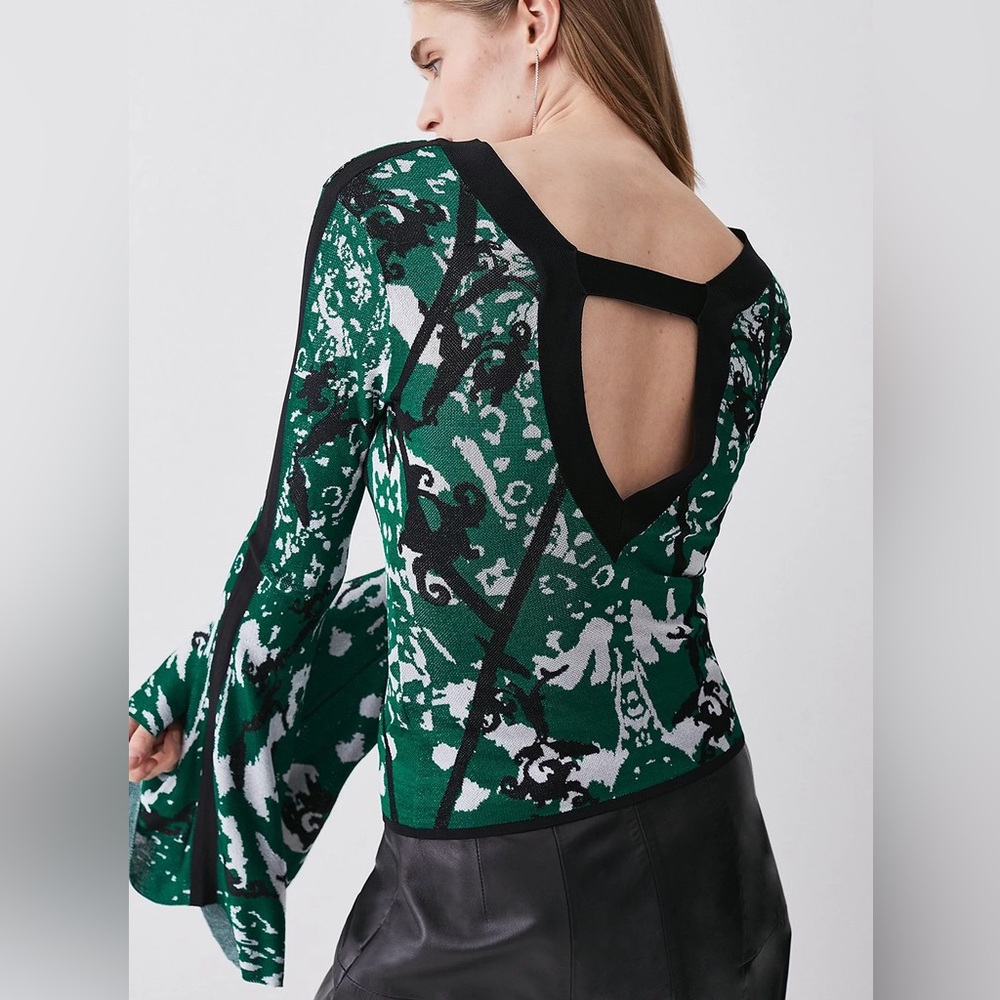 Karen Millen Slinky Embellished Jacquard Knit Top